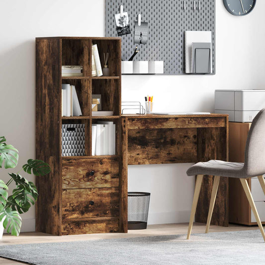 vidaXL Desk with Drawer with Shelf with Storage 2 pcs Smoked Oak