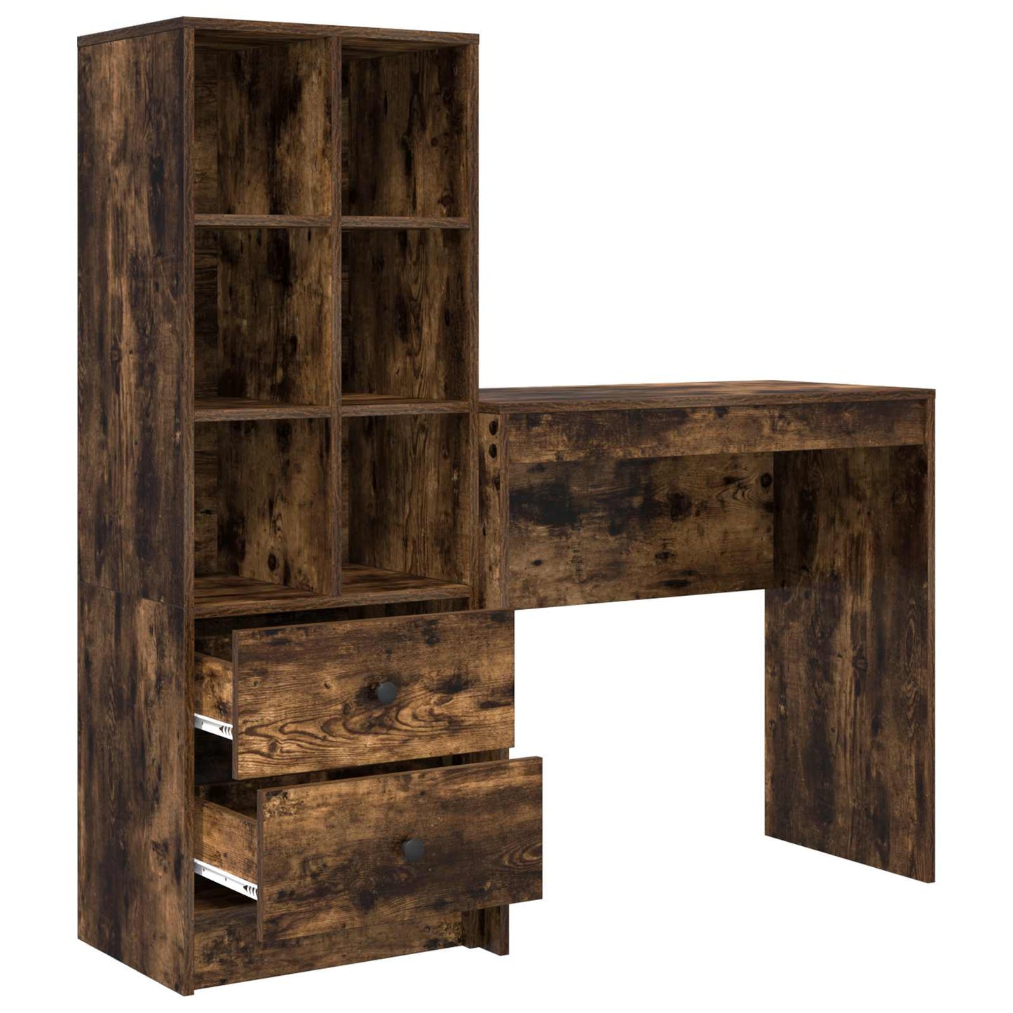 vidaXL Desk with Drawer with Shelf with Storage 2 pcs Smoked Oak