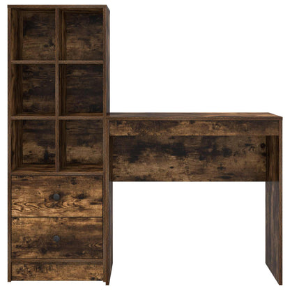 vidaXL Desk with Drawer with Shelf with Storage 2 pcs Smoked Oak