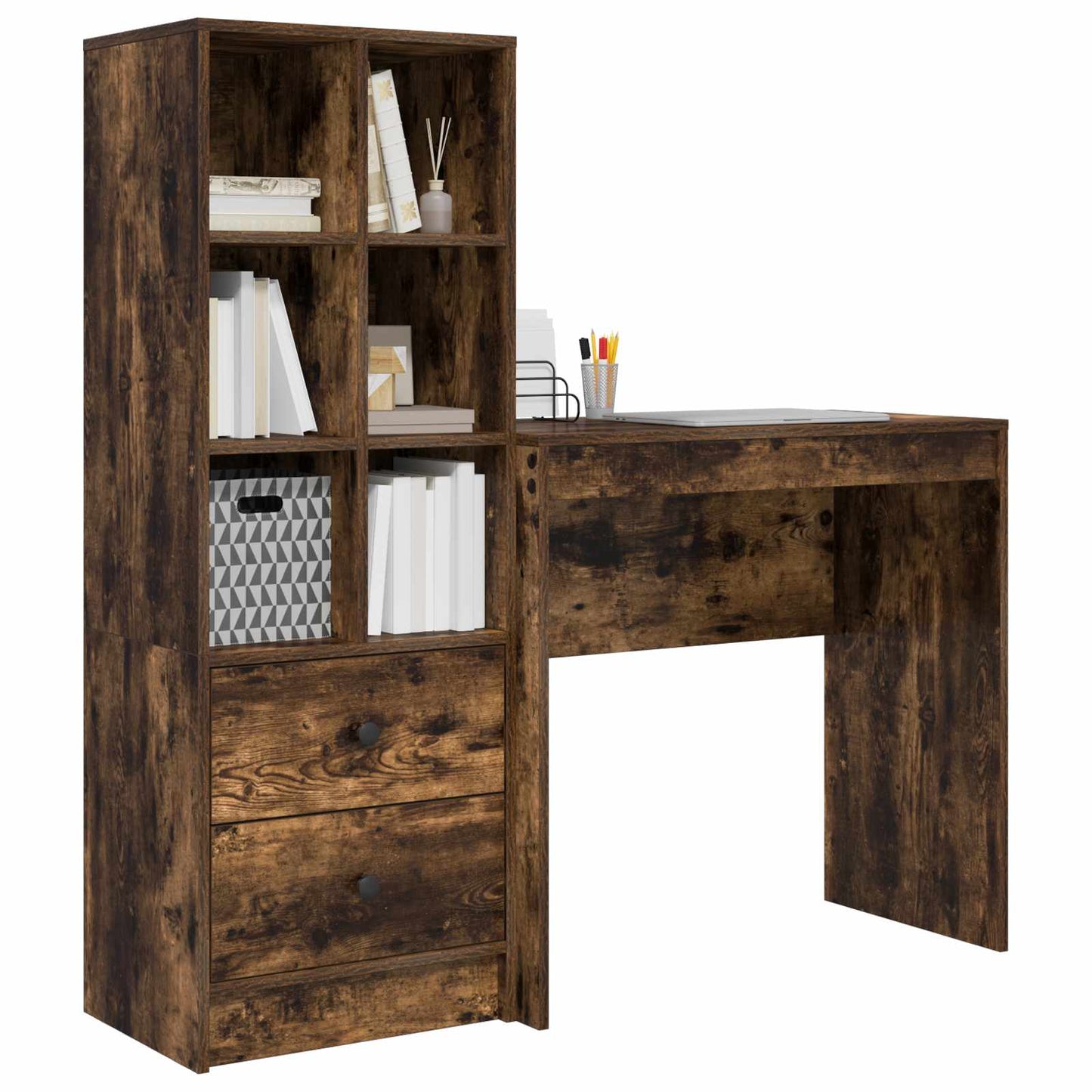 vidaXL Desk with Drawer with Shelf with Storage 2 pcs Smoked Oak
