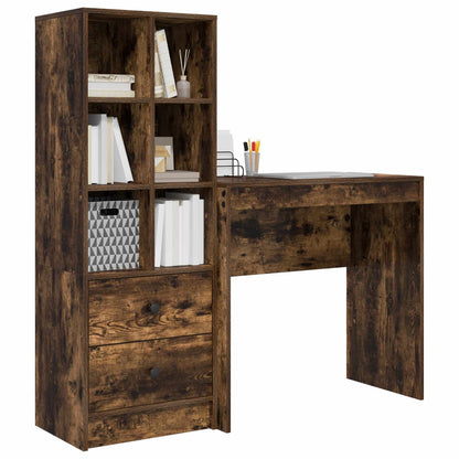 vidaXL Desk with Drawer with Shelf with Storage 2 pcs Smoked Oak