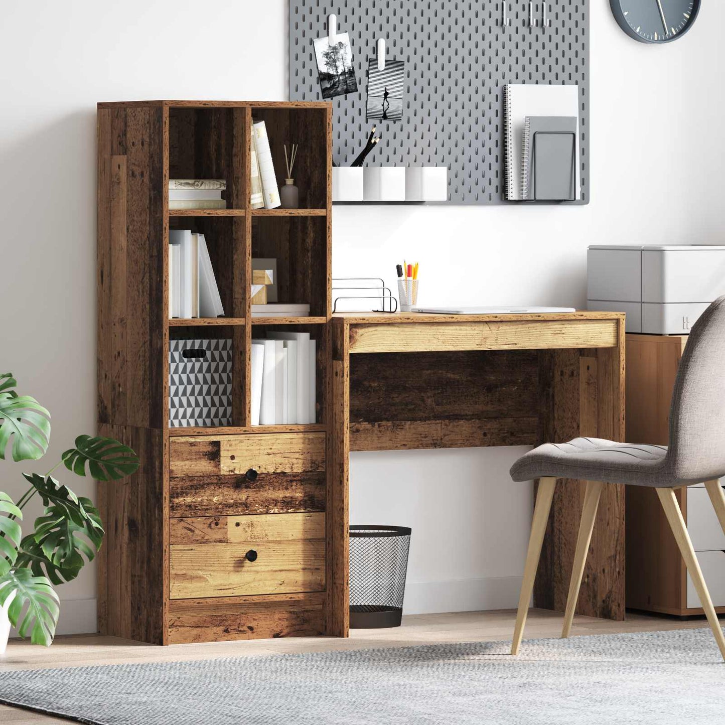 vidaXL Desk with Drawer with Shelf with Storage 2 pcs Old Wood