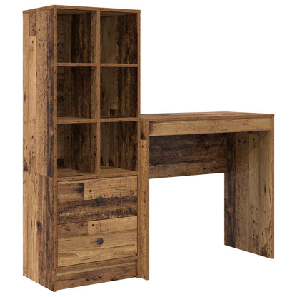 vidaXL Desk with Drawer with Shelf with Storage 2 pcs Old Wood