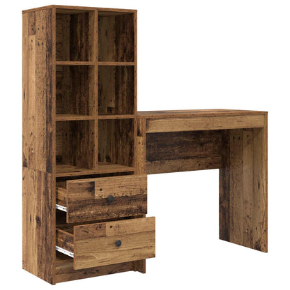 vidaXL Desk with Drawer with Shelf with Storage 2 pcs Old Wood