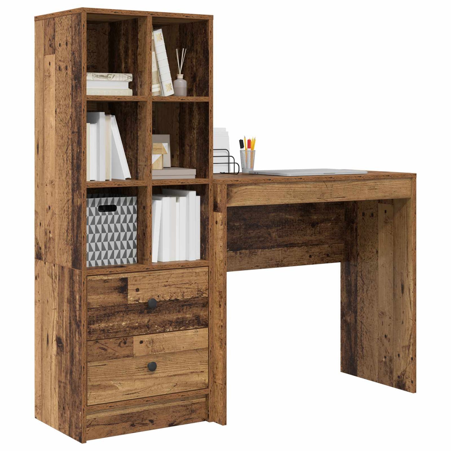 vidaXL Desk with Drawer with Shelf with Storage 2 pcs Old Wood