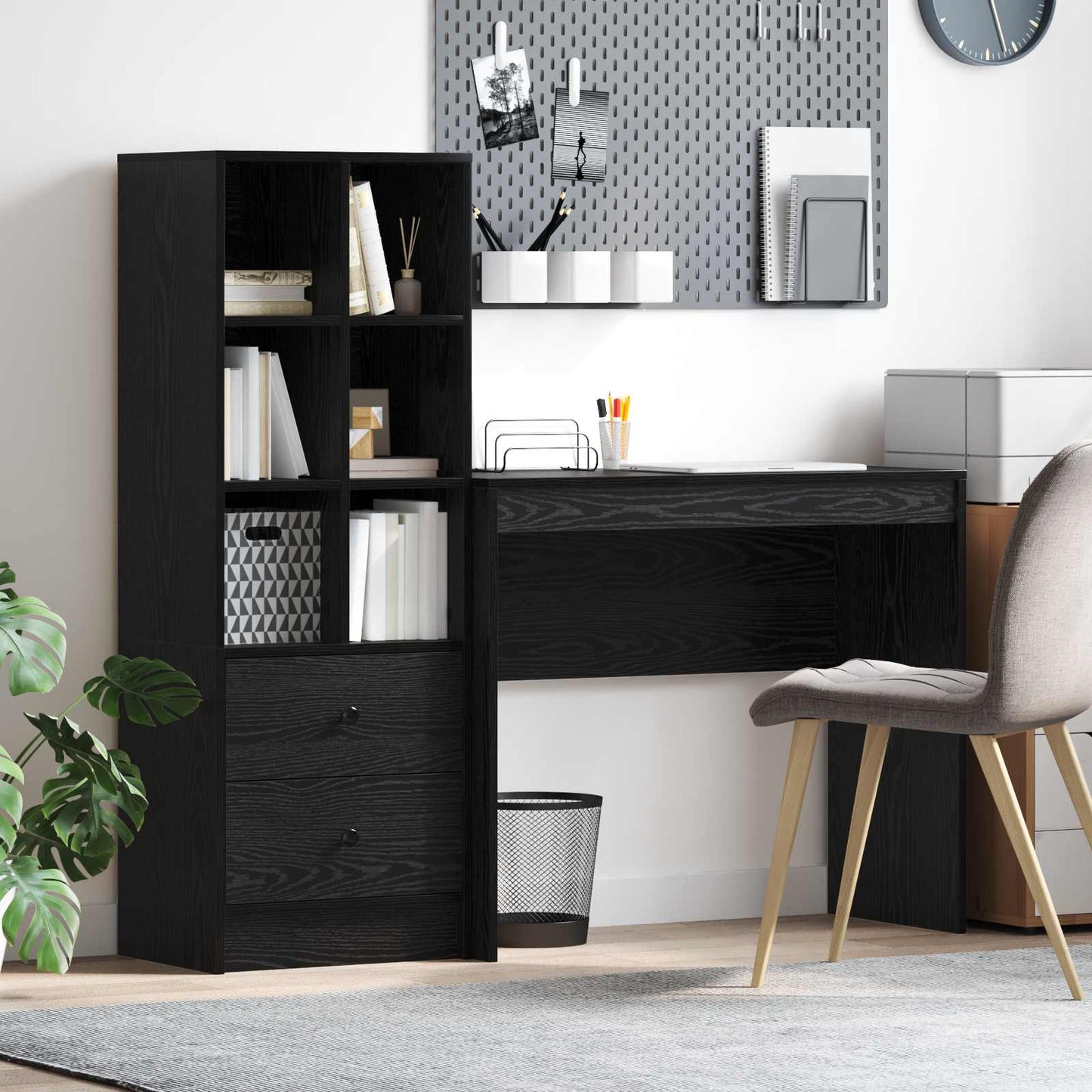 vidaXL Desk with Drawer with Shelf with Storage 2 pcs Black Oak