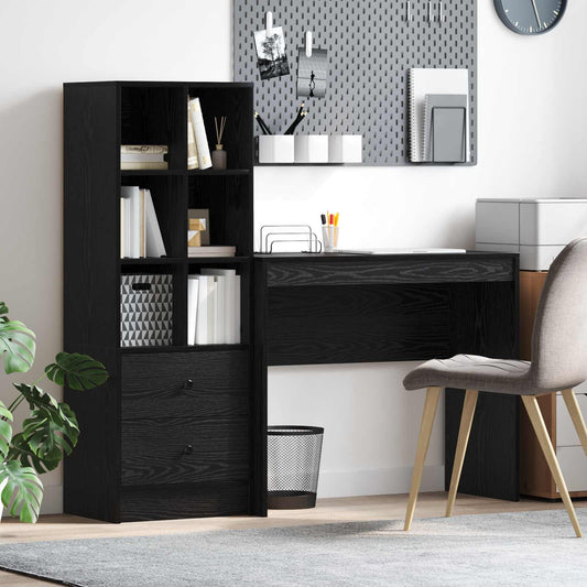 vidaXL Desk with Drawer with Shelf with Storage 2 pcs Black Oak