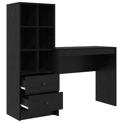 vidaXL Desk with Drawer with Shelf with Storage 2 pcs Black Oak