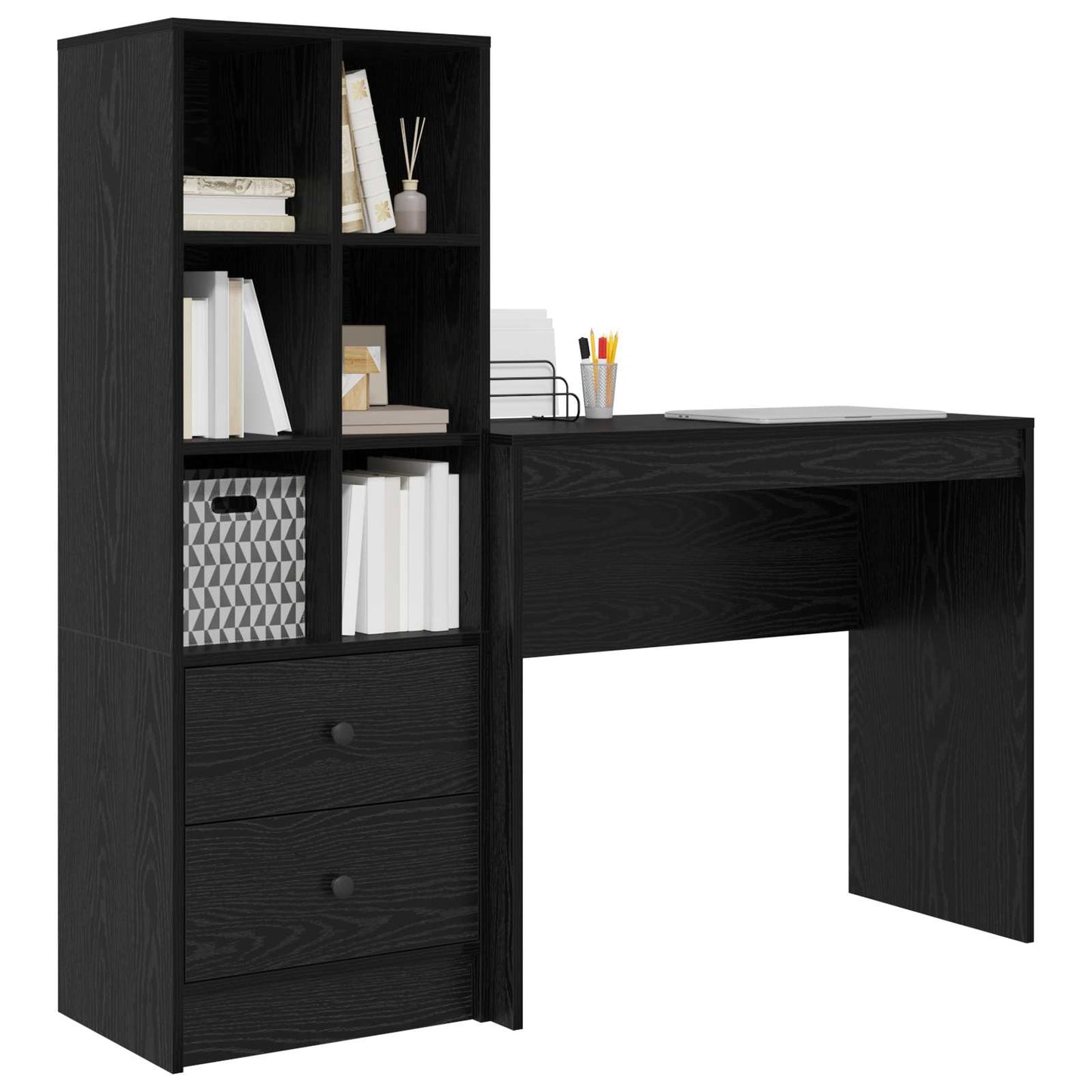 vidaXL Desk with Drawer with Shelf with Storage 2 pcs Black Oak