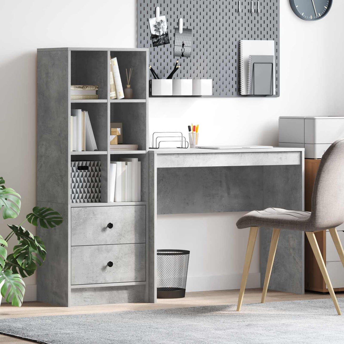 vidaXL Desk with Drawer with Shelf with Storage 2 pcs Concrete Grey