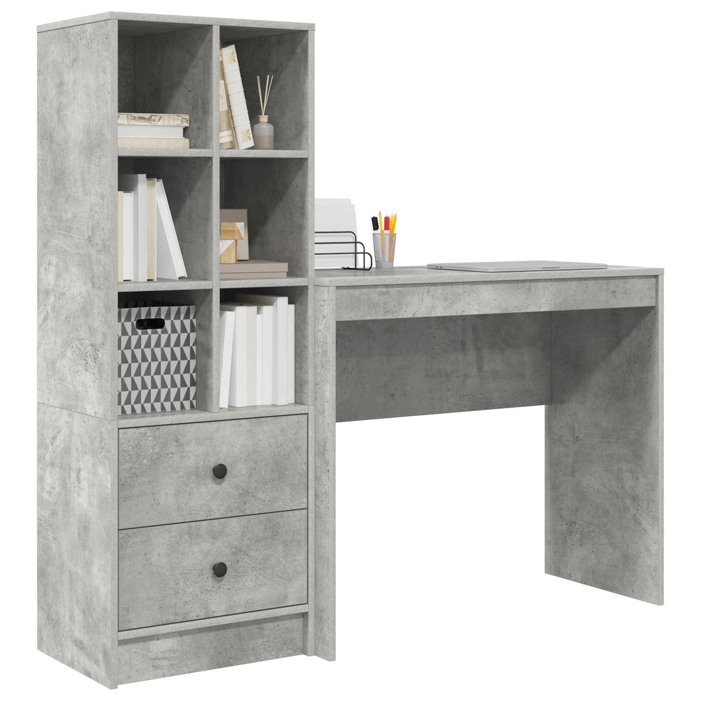 vidaXL Desk with Drawer with Shelf with Storage 2 pcs Concrete Grey