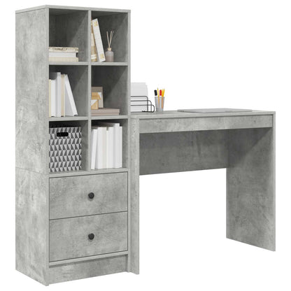 vidaXL Desk with Drawer with Shelf with Storage 2 pcs Concrete Grey