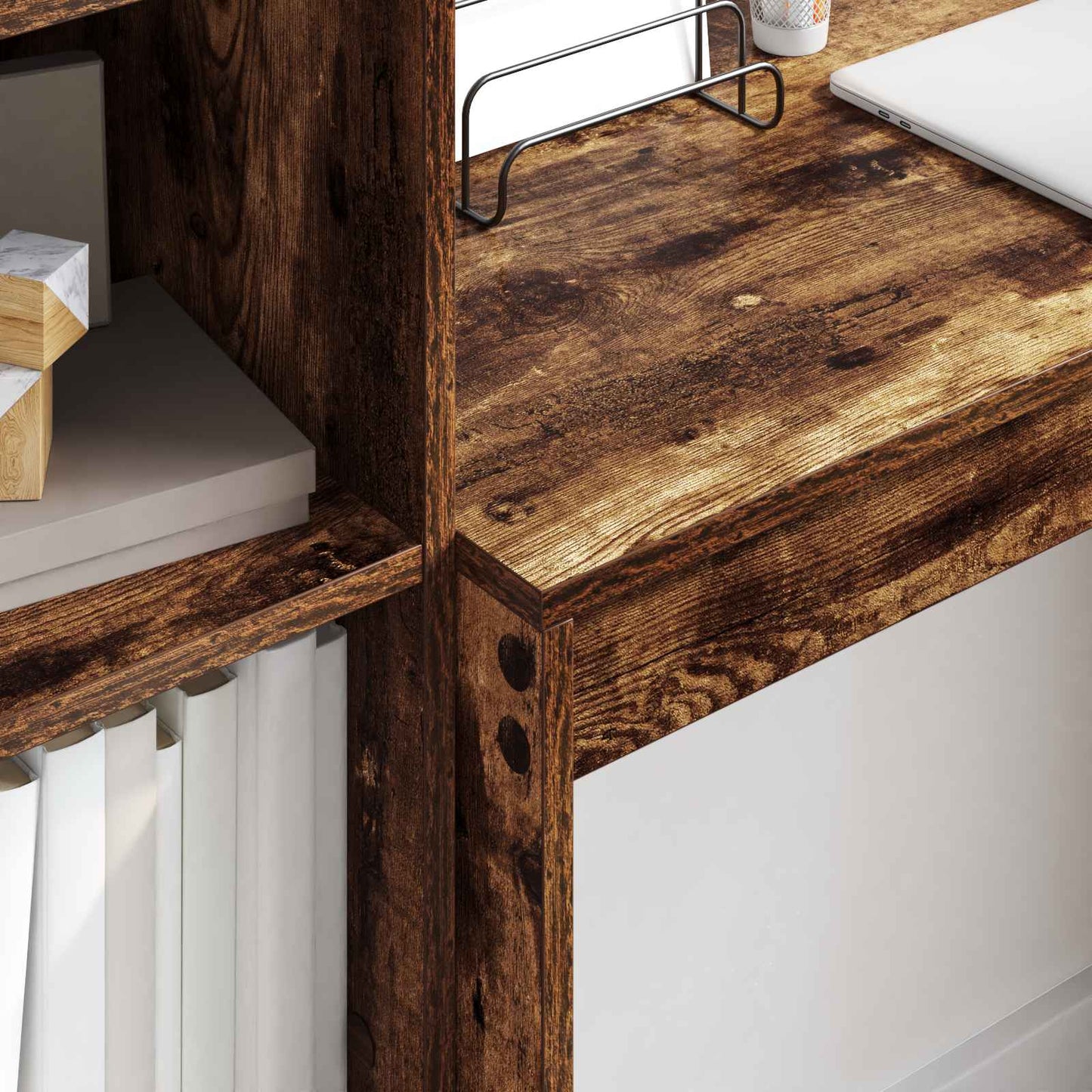 vidaXL Desk with Drawer with Shelf with Storage 2 pcs Smoked Oak