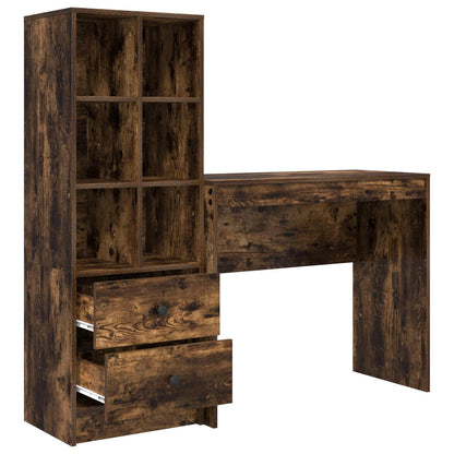 vidaXL Desk with Drawer with Shelf with Storage 2 pcs Smoked Oak