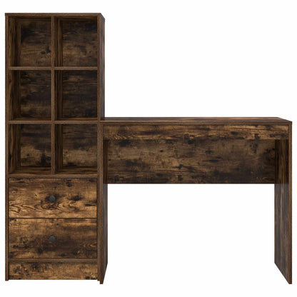 vidaXL Desk with Drawer with Shelf with Storage 2 pcs Smoked Oak