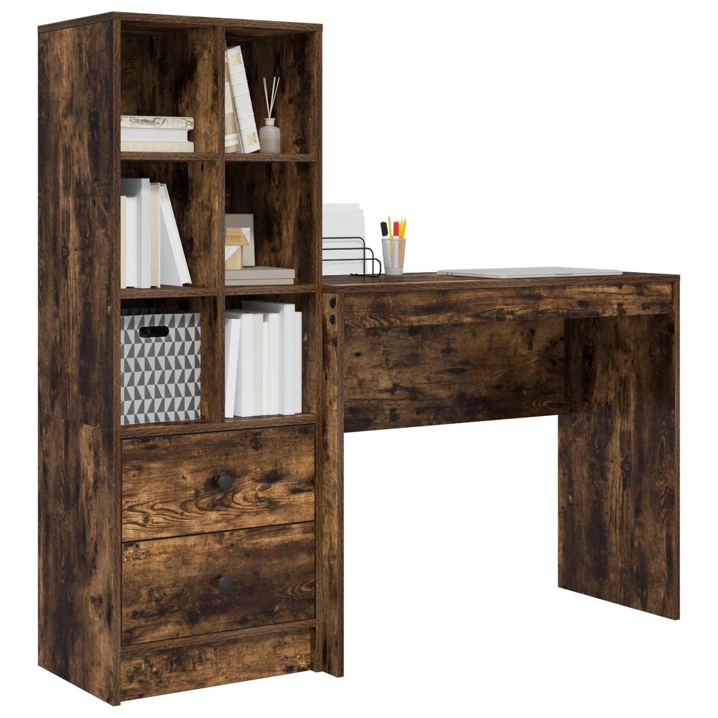 vidaXL Desk with Drawer with Shelf with Storage 2 pcs Smoked Oak