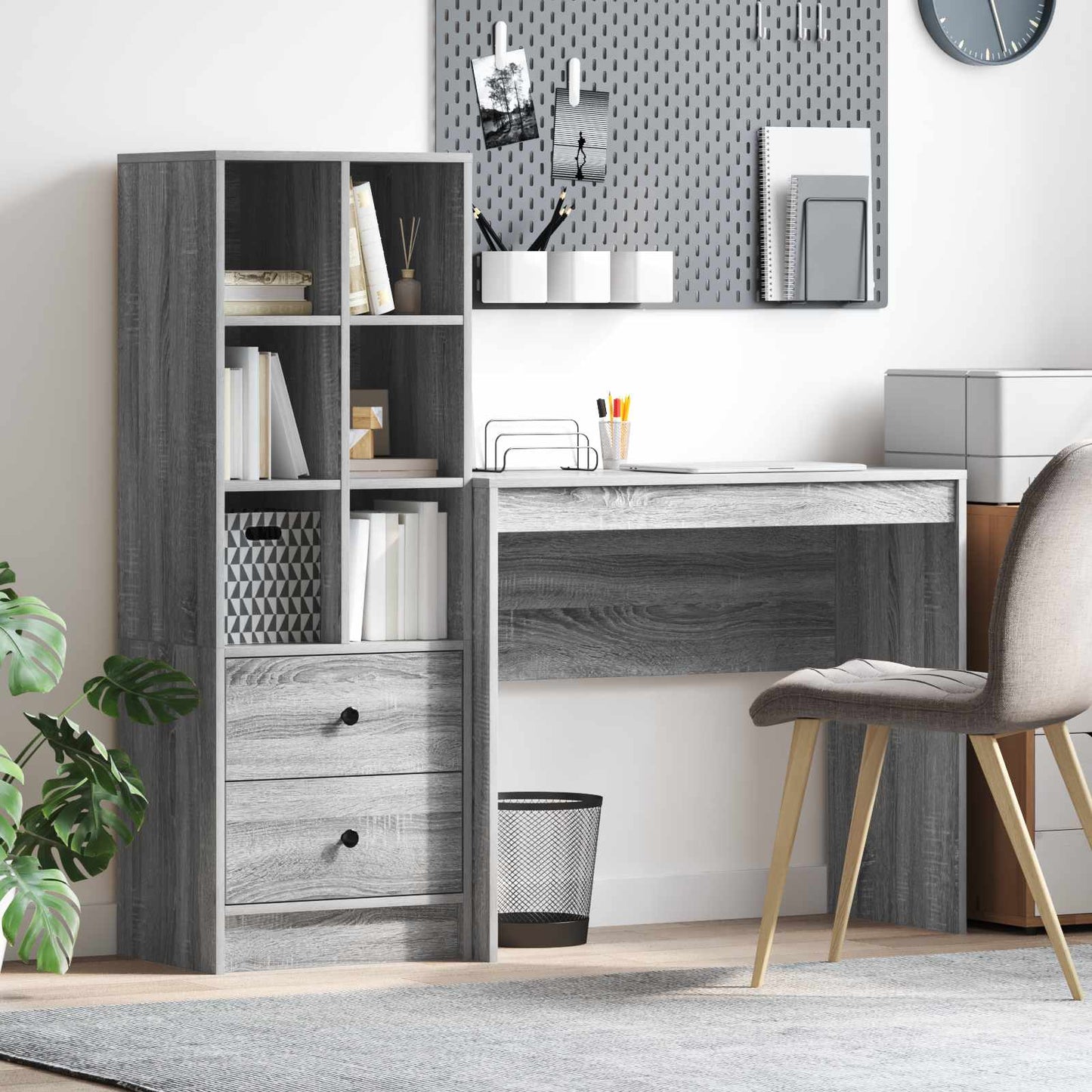 vidaXL Desk with Drawer with Shelf with Storage 2 pcs Grey Sonoma