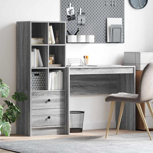 vidaXL Desk with Drawer with Shelf with Storage 2 pcs Grey Sonoma