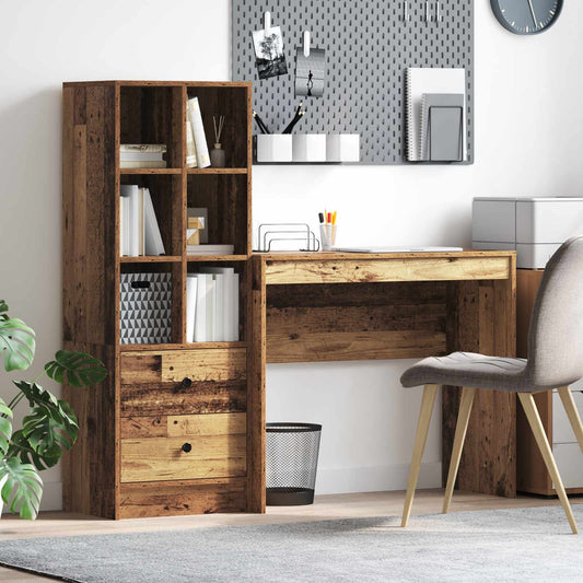 vidaXL Desk with Drawer with Shelf with Storage 2 pcs Old Wood