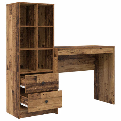 vidaXL Desk with Drawer with Shelf with Storage 2 pcs Old Wood