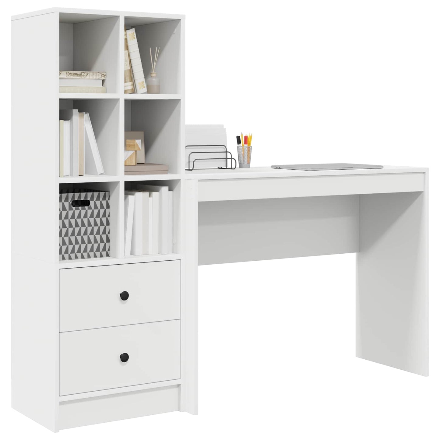 vidaXL Desk with Drawer with Shelf with Storage 2 pcs White