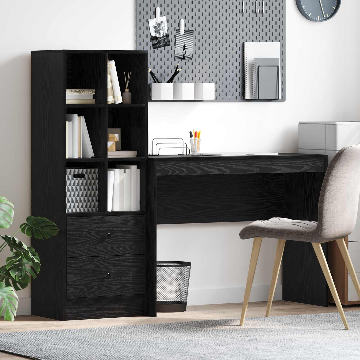 vidaXL Desk with Drawer with Shelf with Storage 2 pcs Black Oak