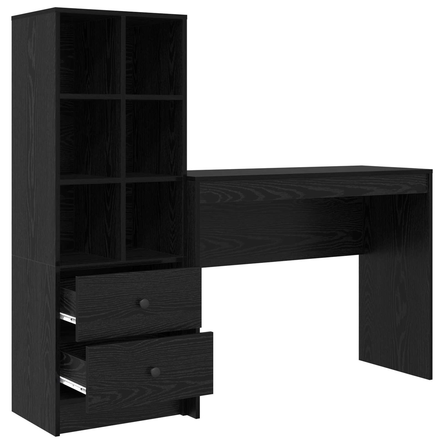 vidaXL Desk with Drawer with Shelf with Storage 2 pcs Black Oak