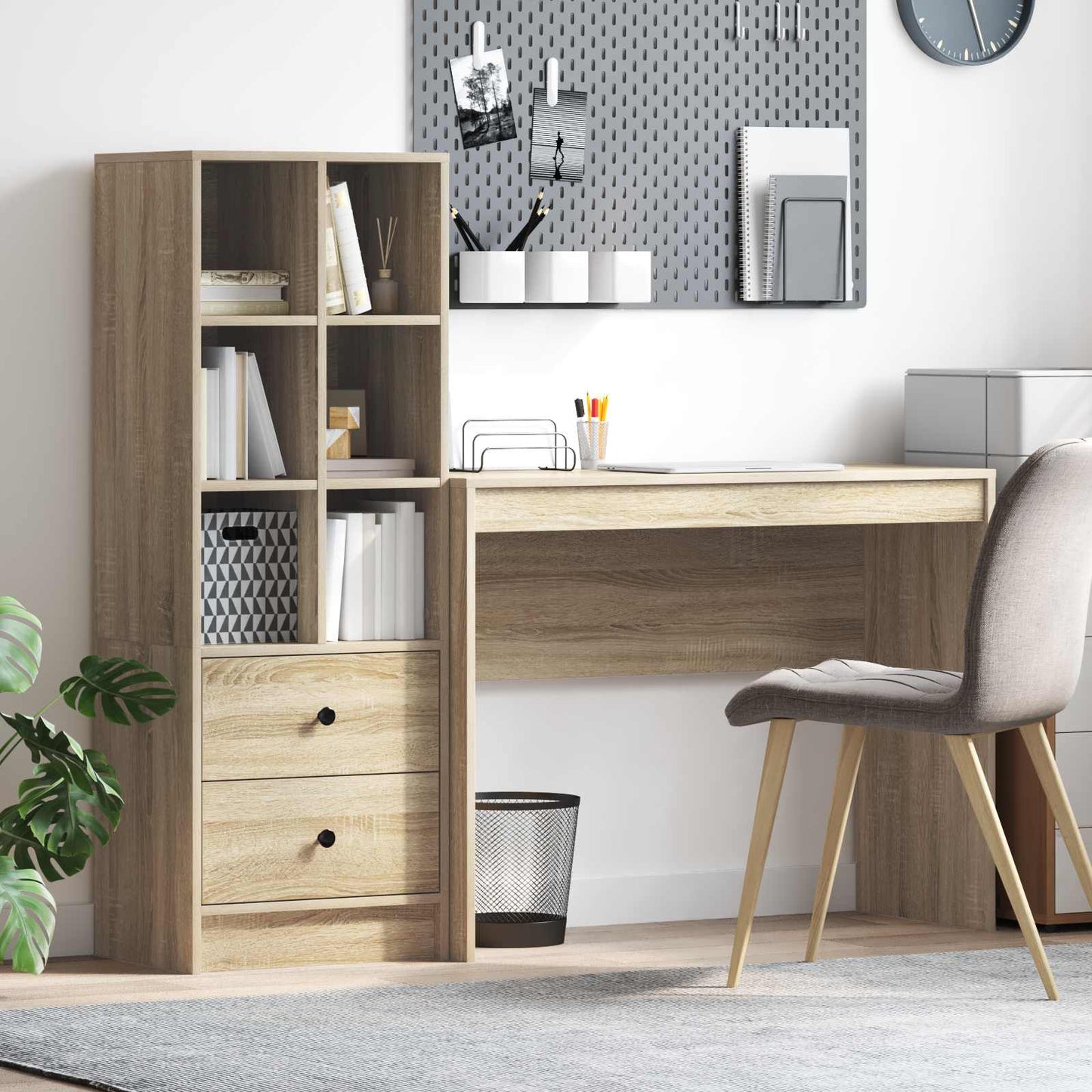 vidaXL Desk with Drawer with Shelf with Storage 2 pcs Sonoma Oak