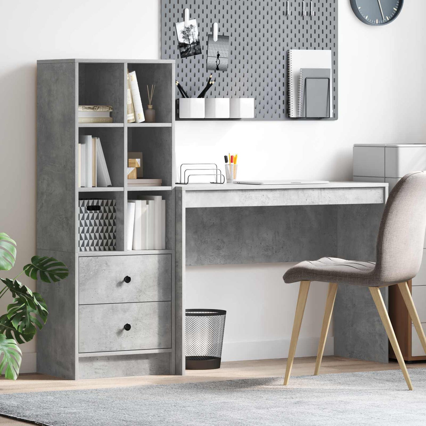 vidaXL Desk with Drawer with Shelf with Storage 2 pcs Concrete Grey