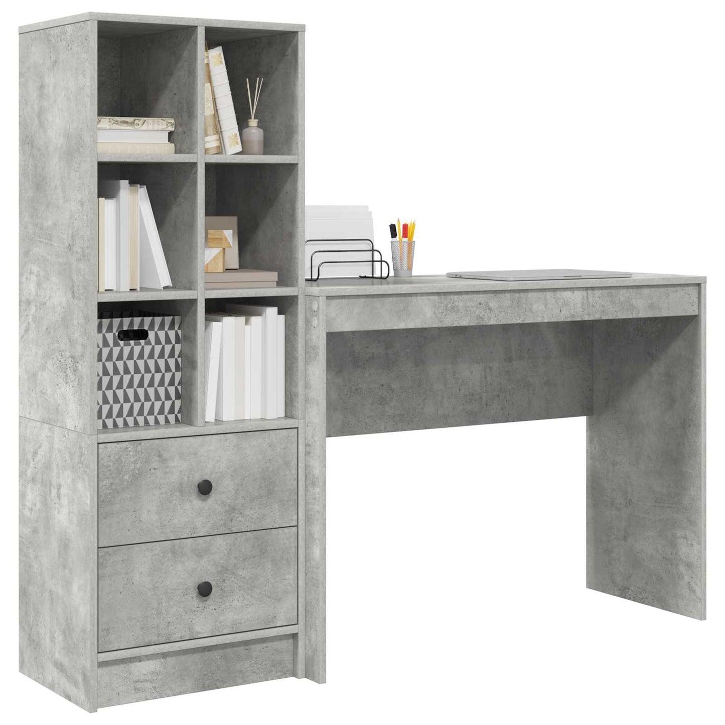 vidaXL Desk with Drawer with Shelf with Storage 2 pcs Concrete Grey
