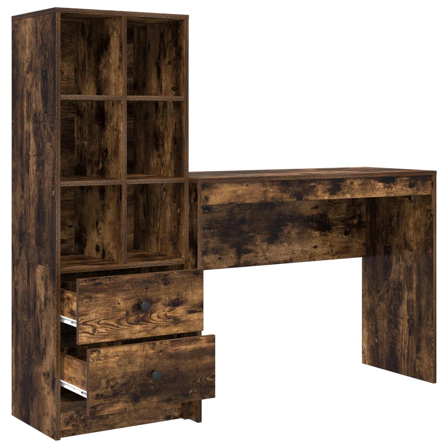 vidaXL Desk with Drawer with Shelf with Storage 2 pcs Smoked Oak