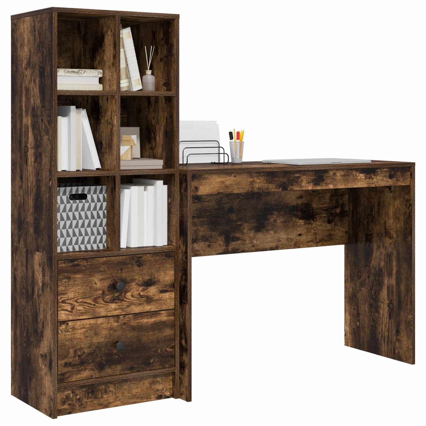 vidaXL Desk with Drawer with Shelf with Storage 2 pcs Smoked Oak