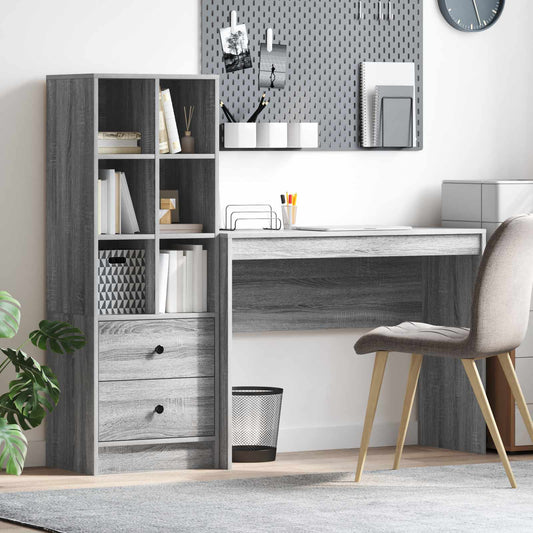 vidaXL Desk with Drawer with Shelf with Storage 2 pcs Grey Sonoma