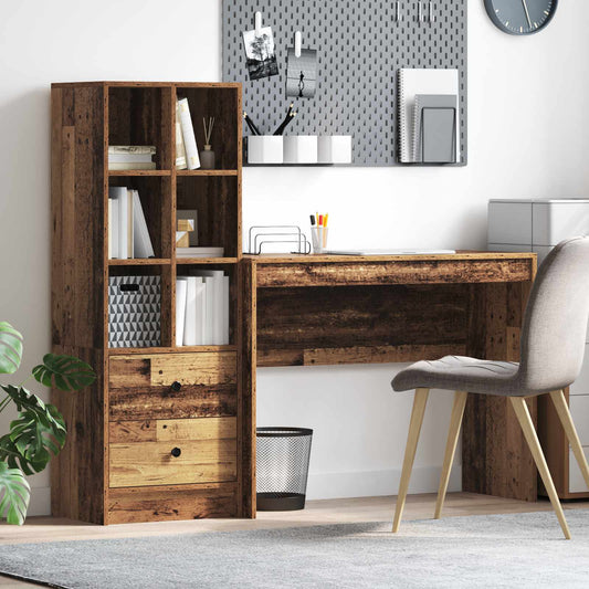 vidaXL Desk with Drawer with Shelf with Storage 2 pcs Old Wood