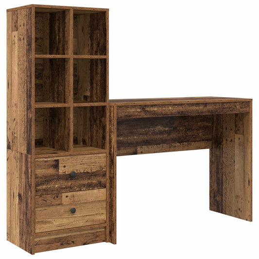 vidaXL Desk with Drawer with Shelf with Storage 2 pcs Old Wood