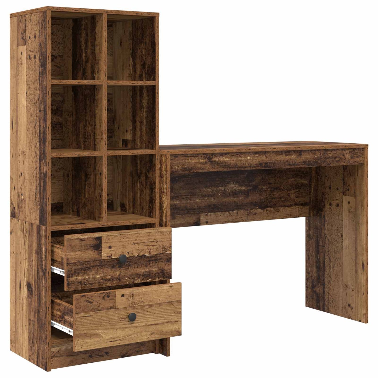vidaXL Desk with Drawer with Shelf with Storage 2 pcs Old Wood