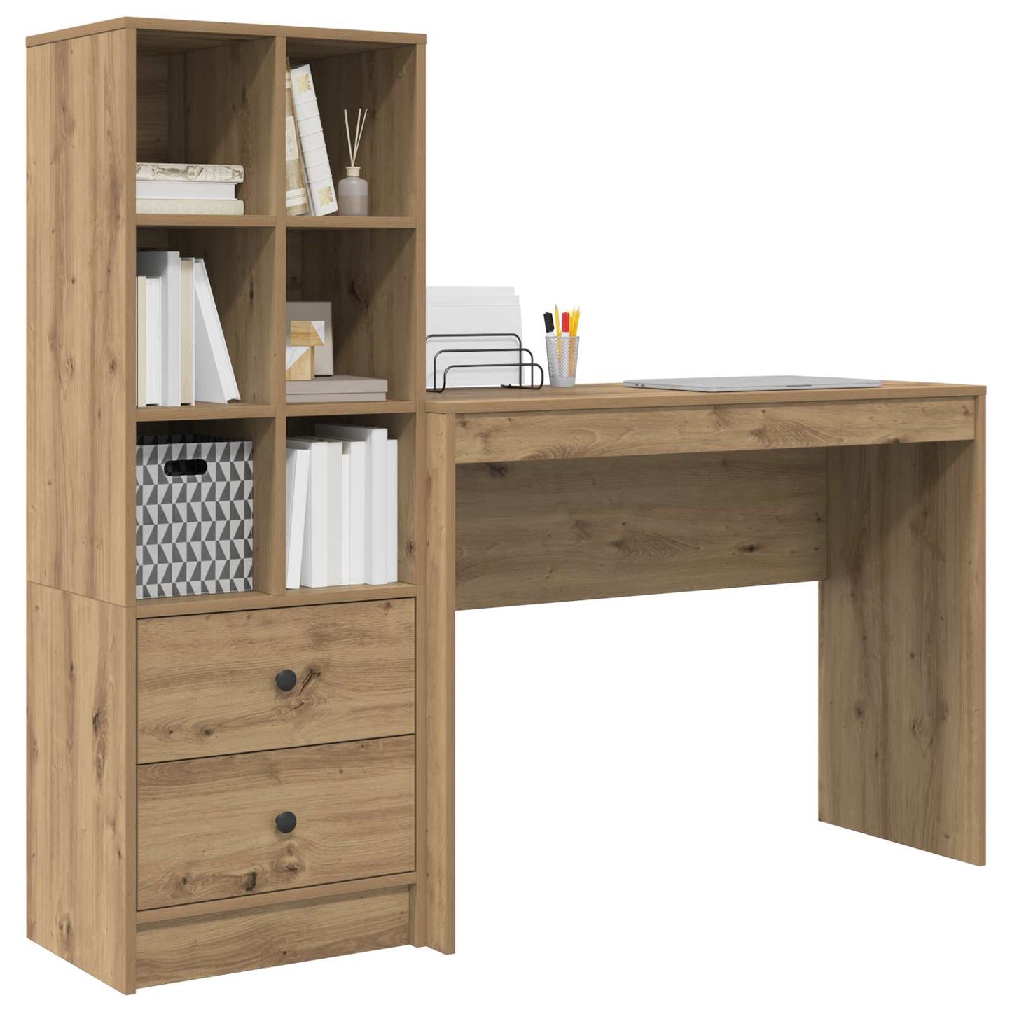 vidaXL Desk with Drawer with Shelf with Storage 2 pcs Artisan Oak