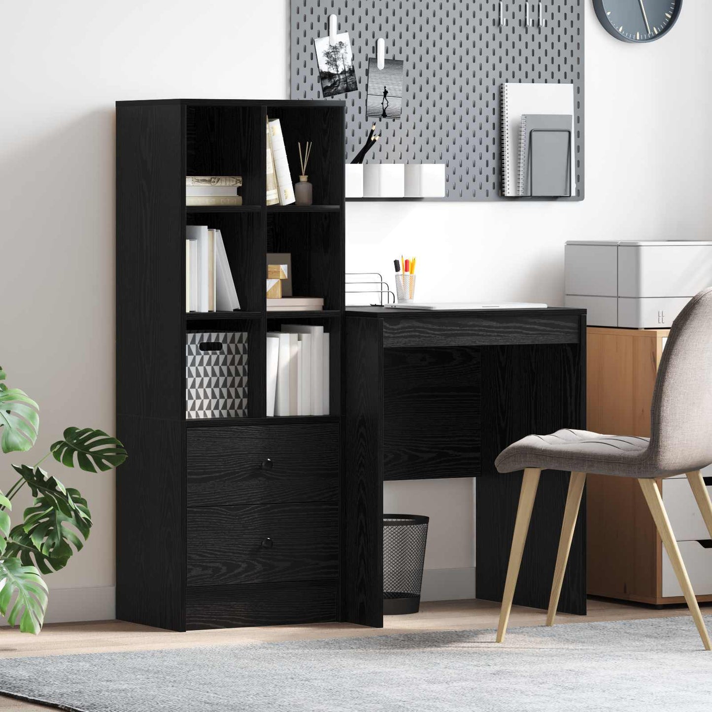 vidaXL Desk with Drawer with Shelf with Storage 2 pcs Black Oak