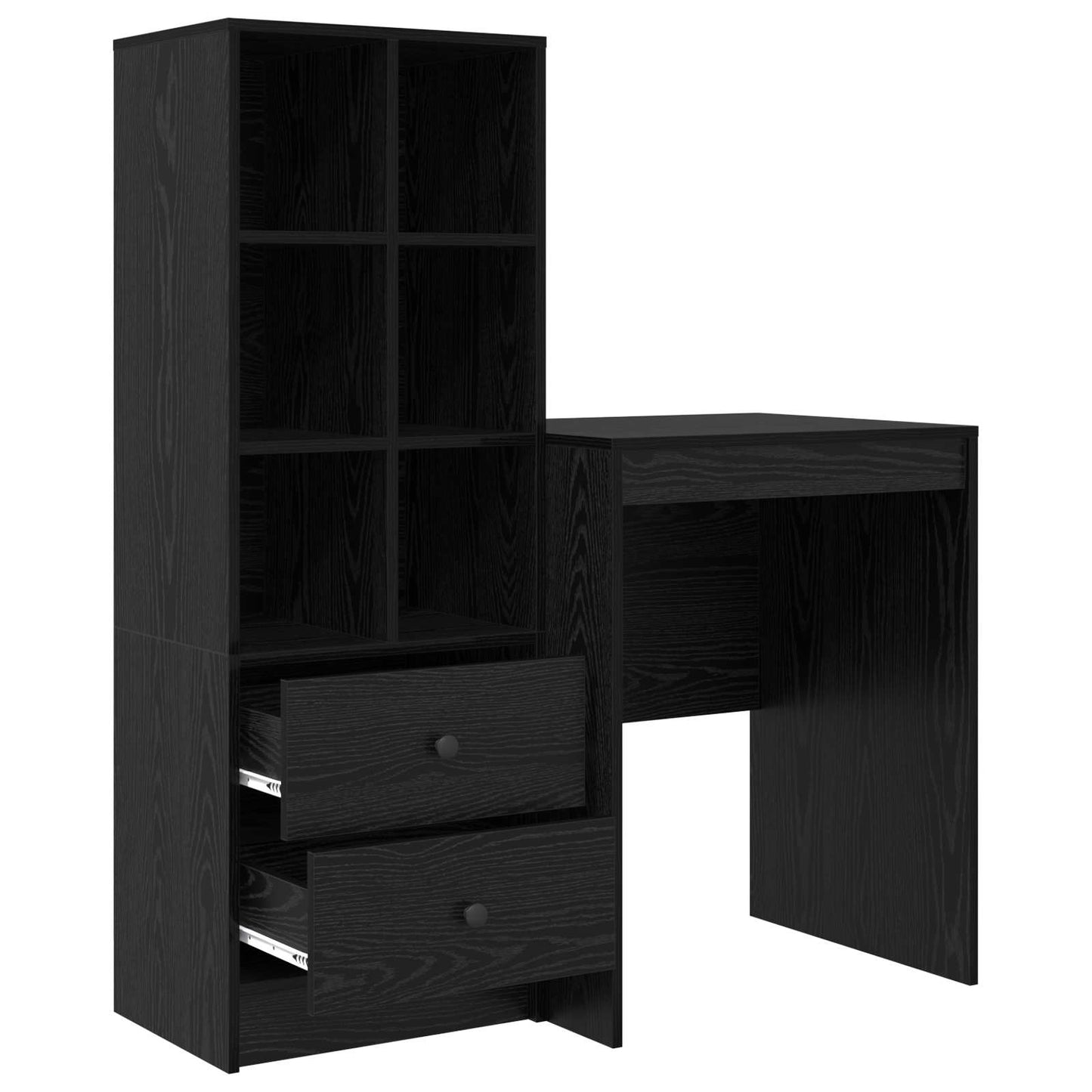 vidaXL Desk with Drawer with Shelf with Storage 2 pcs Black Oak