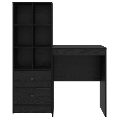vidaXL Desk with Drawer with Shelf with Storage 2 pcs Black Oak