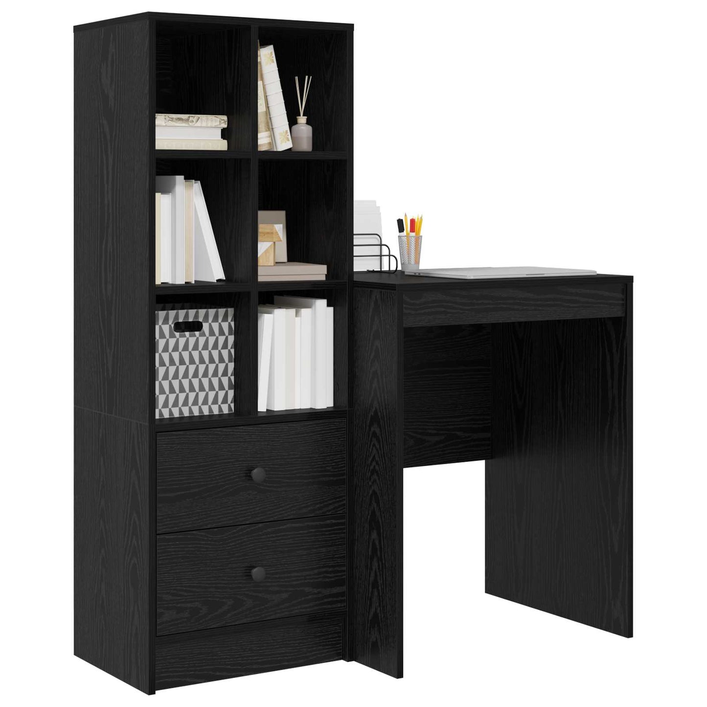 vidaXL Desk with Drawer with Shelf with Storage 2 pcs Black Oak