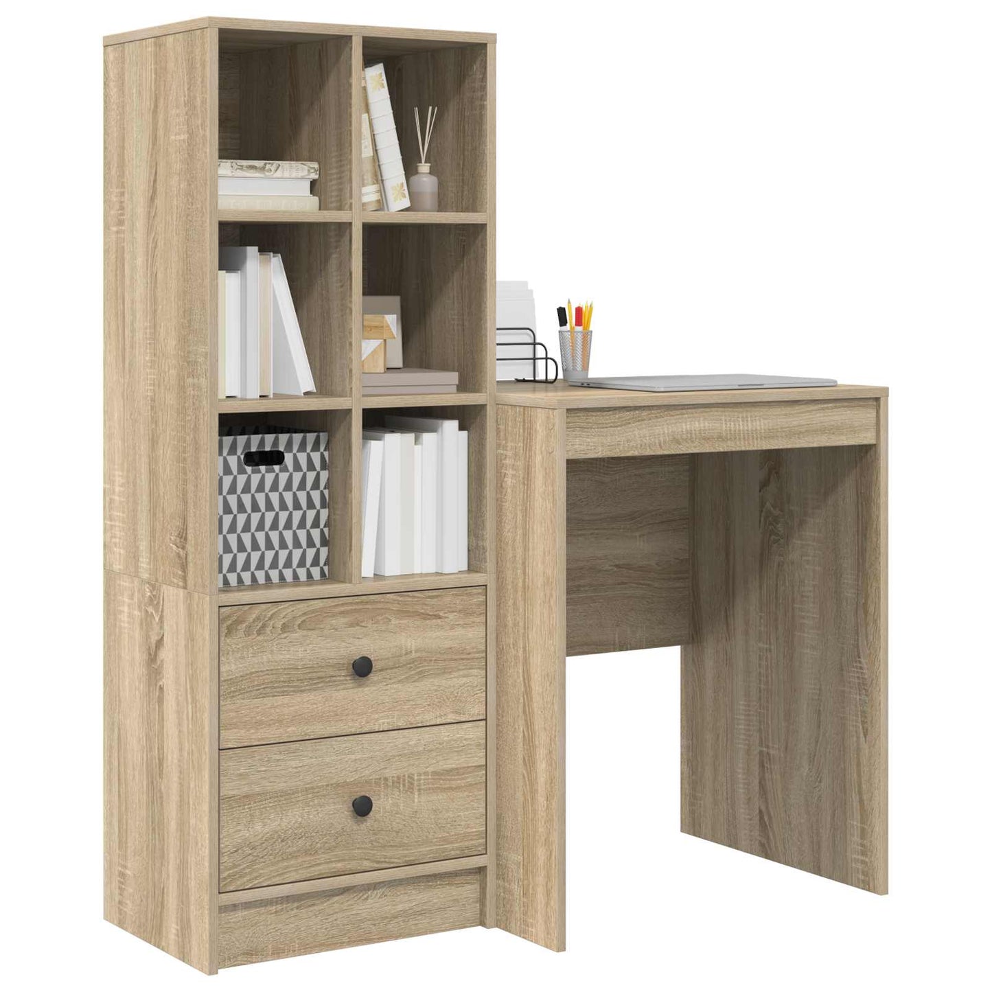 vidaXL Desk with Drawer with Shelf with Storage 2 pcs Sonoma Oak