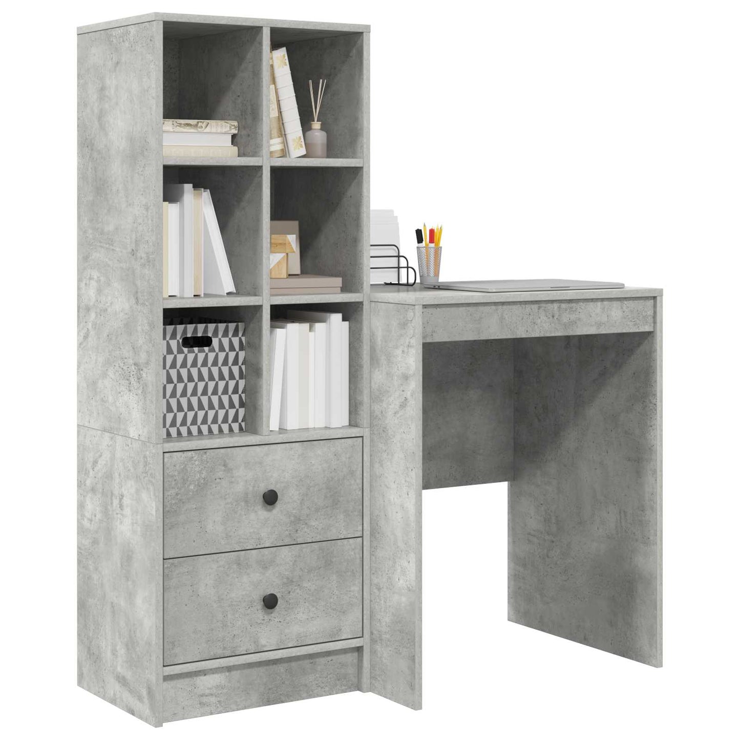vidaXL Desk with Drawer with Shelf with Storage 2 pcs Concrete Grey