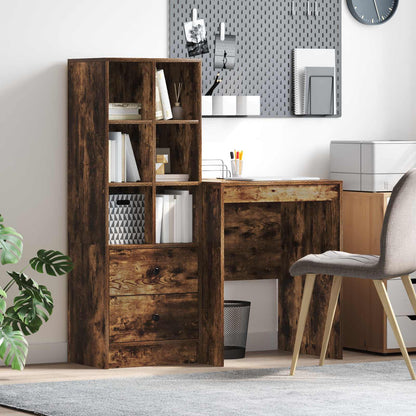 vidaXL Desk with Drawer with Shelf with Storage 2 pcs Smoked Oak
