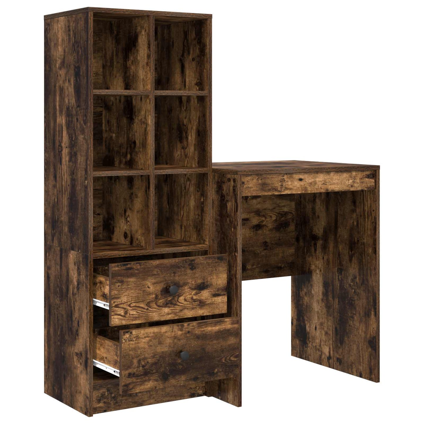vidaXL Desk with Drawer with Shelf with Storage 2 pcs Smoked Oak