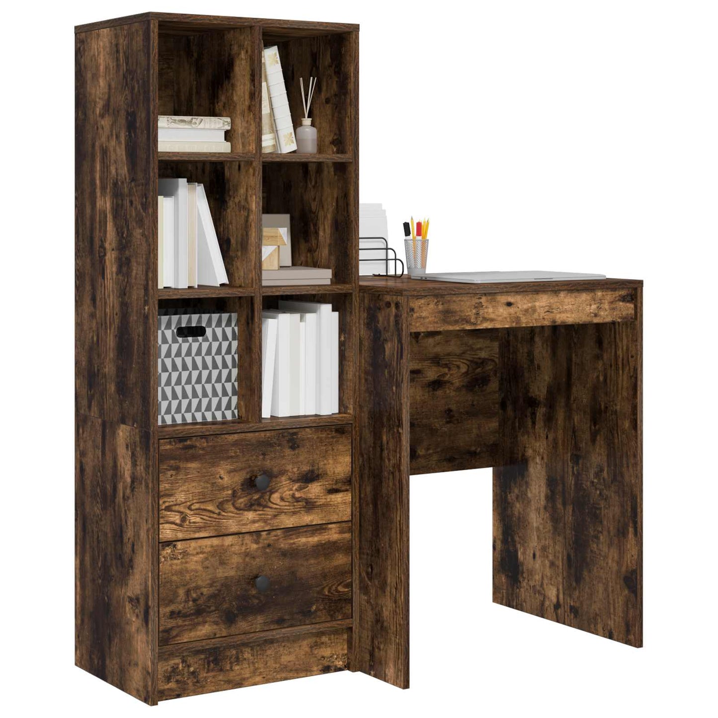 vidaXL Desk with Drawer with Shelf with Storage 2 pcs Smoked Oak