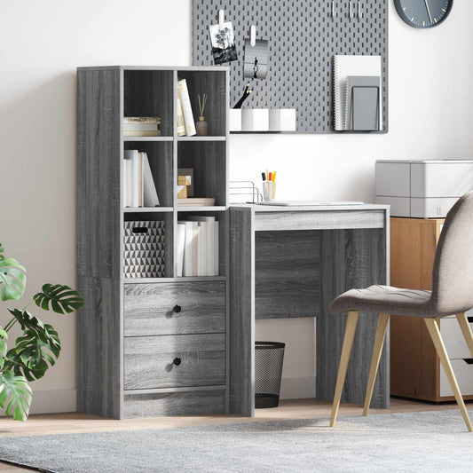 vidaXL Desk with Drawer with Shelf with Storage 2 pcs Grey Sonoma