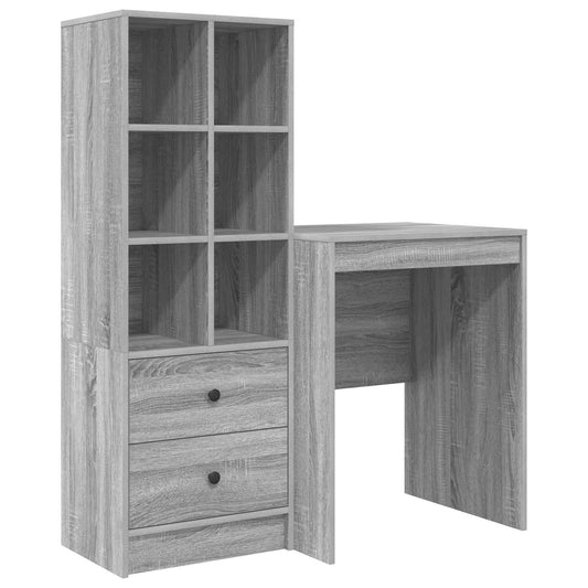 vidaXL Desk with Drawer with Shelf with Storage 2 pcs Grey Sonoma
