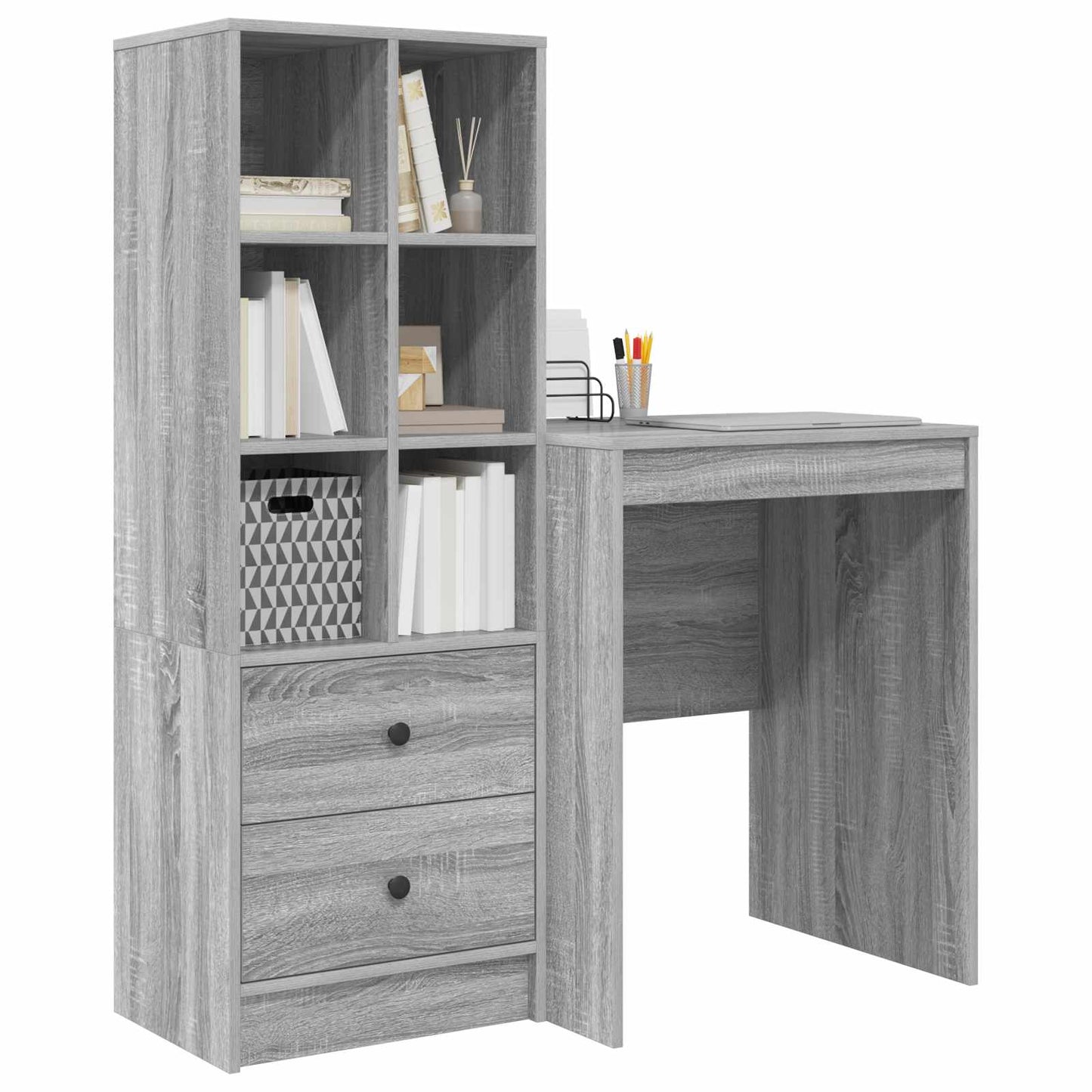 vidaXL Desk with Drawer with Shelf with Storage 2 pcs Grey Sonoma