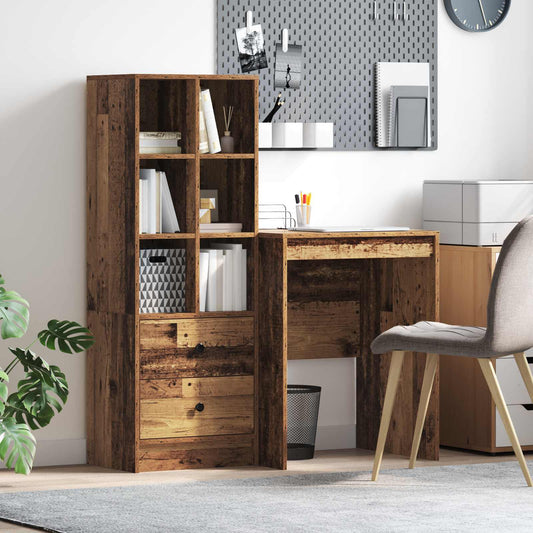 vidaXL Desk with Drawer with Shelf with Storage 2 pcs Old Wood
